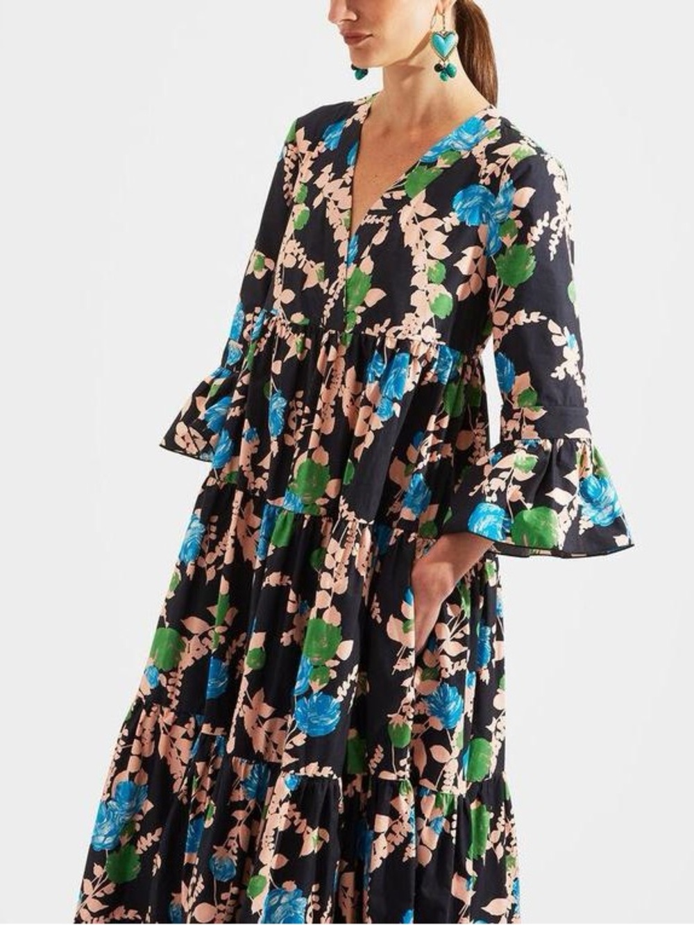 LA Double J Jennifer Jane in Winter Rose Print Maxi Dress size S